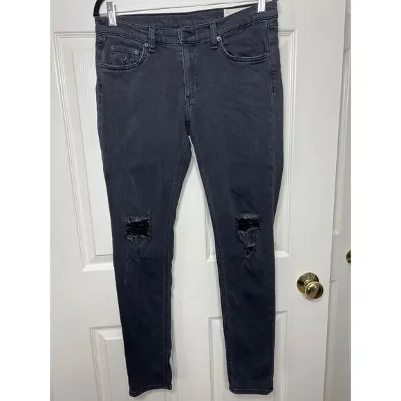 Rag & Bone Skinny Dark Gray Soft Rock Mid Rise Jeans Distressed 30 Y2K - Picture 2 of 8